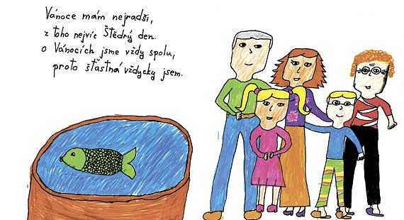 VÁNOCE TEREZY HRODKOVÉ. Jak vypadají Vánoce u Hrodkových z Jihlavy namalovala jejich dcerka Terezka. Devítiletá školačka přidala i krásnou básničku.  