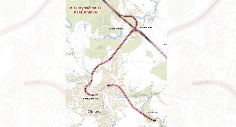 PLÁNEK ukazuje, kudy zhruba povede vysokorychlostní trať přes Jihlavu.                Zdroj: město Jihlava