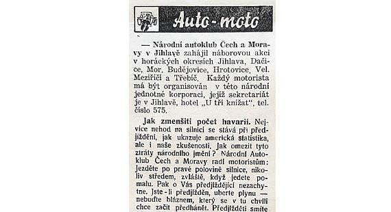 ČLÁNEK ze srpnových Jihlavských listů z roku 1939, v nichž se zmiňuje jízda vpravo. 