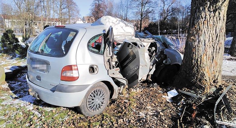 ŘIDIČ osobního auta Renault narazil u Mirotína na Pelhřimovsku s vozem do stromu. Těžce zraněného ho převážel do nemocnice v Českých Budějovicích vrtulník. Spolujezdkyně vážným zraněním podlehla ještě před příjezdem záchranářů. Foto: ZZS Kraje Vysočina